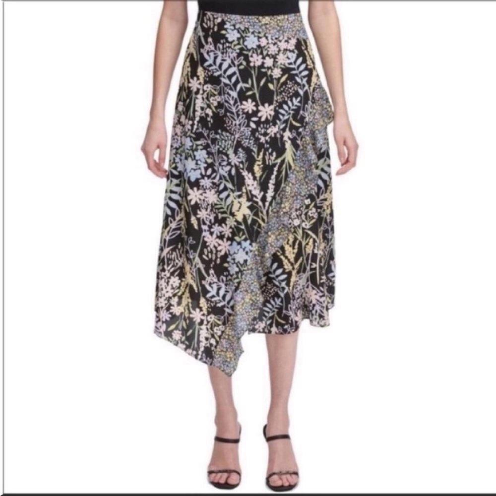 Calvin Klein Floral Ruffled A-Line Midi Skirt Womens Size 2